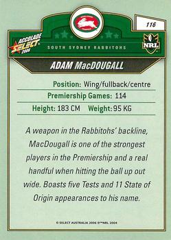 2006 Select Accolade #116 Adam MacDougall Back